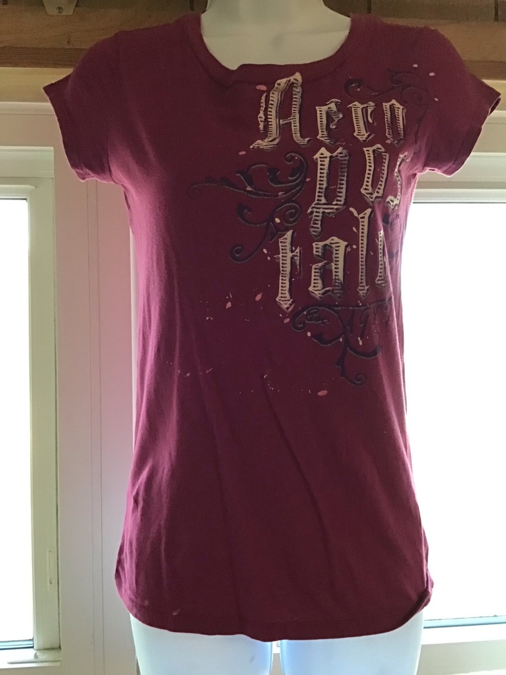 Aeropostale Women's Maroon Short Sleeve Graphic Tee
